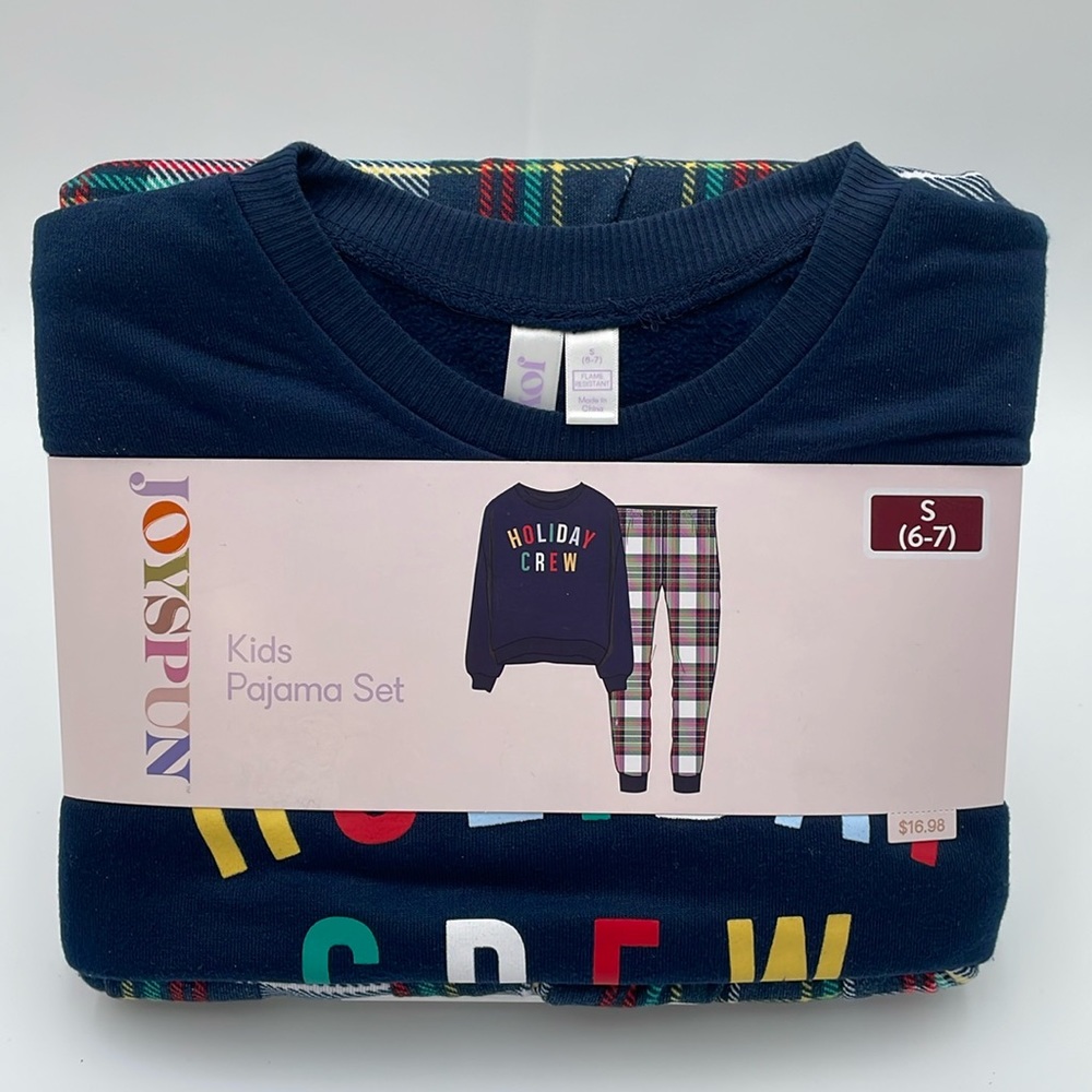 Joyspun Unisex Kids Christmas Holiday‎ Pajama Set Long Sleeve Crew Neck Joggers
